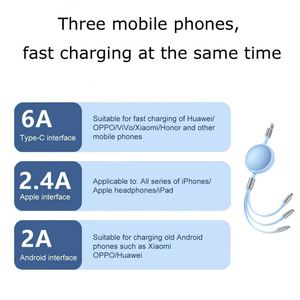 Câble de charge USB rétractable personnalisé 3 en 1, 100W, charge super rapide, câble de données avec logo personnalisé pour smartphones - Product Image 5