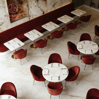 Meubles de restaurant commerciaux de luxe français modernes, canapé, chaise en velours rouge bordeaux, table en marbre, ensemble de café, hôtel