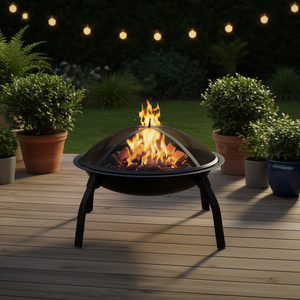 Brasero au propane de 22 pouces avec écran anti-étincelles, en acier noir, chauffage extérieur autonome pour jardin et terrasse, design moderne - Product Image 2