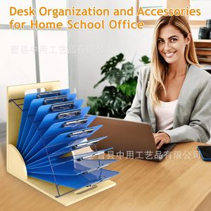 Wooden Document <b>Organizer</b> With Blue Clipboards 8 Tier Standing Desk <b>File</b> Holder For Office Home Use - Product Image 4