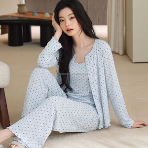 Kore tatlı aşk baskılı pijama kadın ilkbahar ve sonbahar yeni cilt dostu rahat hırka pantolon ev tekstili <span class=keywords><strong>3</strong></span> parçalı Set - Product Image 1
