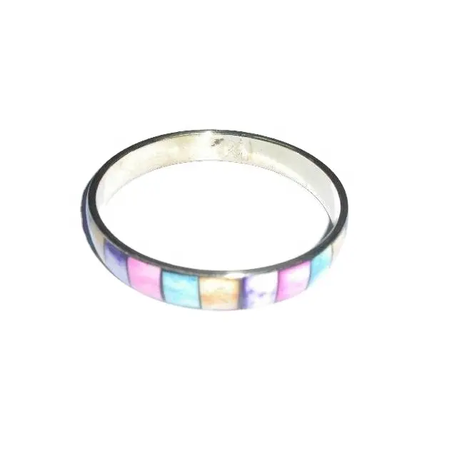 Multi Colour Bone Chips Mosaic Bracelet on Brass Base Brass Bangle With Bone Inlay in Multi Colour