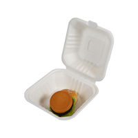 Boîte à lunch biodégradable personnalisée pour la restauration rapide, boîte à hamburger en bagasse de 6 pouces, emballage en canne à sucre pour hamburgers