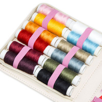 Kit de Couture Abricot avec Étui en Cuir, Ensemble Combinaison à Usage Domestique, Boîte de Couture de Voyage, Accessoires de Vêtements de Broderie, 68 Pièces