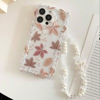 Nouvelle coque de téléphone transparente tressée à grands trous motif feuilles d'érable jaunes et brunes automne-hiver 2025 pour iPhone 17 16 15 14 Pro Max