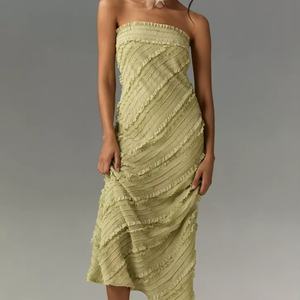 Vestido Midi Casual de Verano Endless Rose sin Tirantes con Estampado Floral, Columna de Piel Sintética con Encaje Bordado y Diseño Hueco, Largo Maxi ODM - Product Image 1