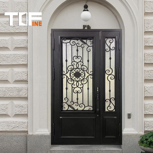 Grille coulissante marocaine moderne Design simple pour l'extérieur Modèle à <span class=keywords><strong>porte</strong></span> simple en <span class=keywords><strong>fer</strong></span> <span class=keywords><strong>forgé</strong></span> noir et en verre pour l'extérieur - Product Image 3