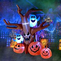 Arbre mort gonflable d'Halloween de 8 pieds avec citrouilles fantômes et lumières LED Décoration de cour hantée extérieure Grand décor d'Halloween extérieur
