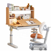 Bureau pour enfants réglable en hauteur manuellement avec étagère, table d'étude ergonomique à bureau inclinable pour enfants, système de levage à manivelle