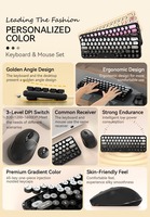 Teclado de Máquina de Escribir Ergonómico con Conexión Estable de 2.4GHz, Teclas Redondas Retro para Mac/Windows/PC