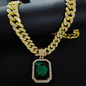 Gold Color Hip Hop Cuban Link <b>Necklace</b> with Square Red <b>Ruby</b> Crystal Pendant | Iced Out Trendy Rapper Style Jewelry for Men - Product Image 3