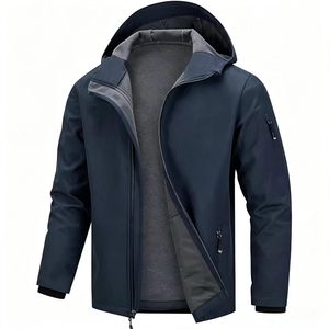 Veste Softshell Décontractée Homme Automne Épaisse à Capuche Imperméable Isolée Coupe-Vent Doublée Polaire avec Fermeture Éclair - Product Image 1