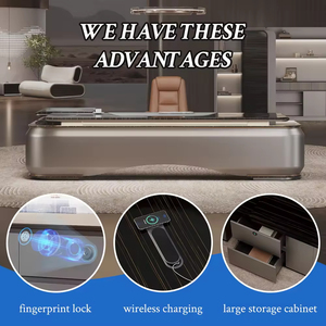 Muebles de oficina modulares Diseño moderno Escritorio de oficina ejecutivo negro de lujo Forma de ceol Silla y mesa de oficina de madera estética - Product Image 4