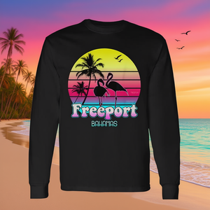 Freeport Bahamas T-shirt a maniche lunghe retrò tropicale con design da vacanza - Product Image 3