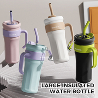 Mug Kopi Cangkir Termal Tumbler Botol Termos 1250ml Cangkir Stainless Steel Dengan Gagang Sedotan Botol Air Gym