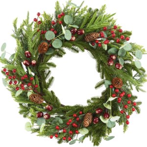 Guirlande de Noël avec pommes de pin et <span class=keywords><strong>baies</strong></span> rouges, 22 pouces, verdure artificielle de pin pour porte d'entrée, vente en gros - Product Image 1