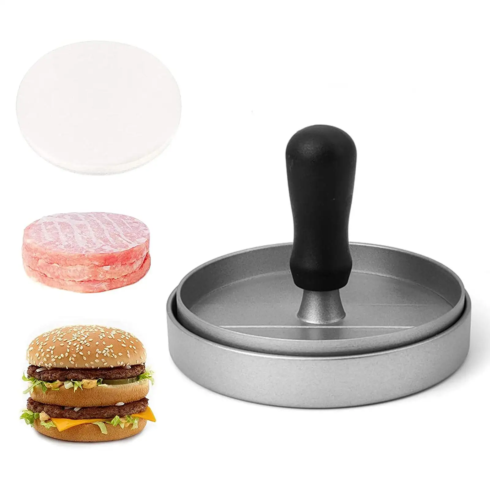 Mesin dapur Manual, mesin pres Pie daging, Dapur, penekan Burger, aluminium, tidak lengket