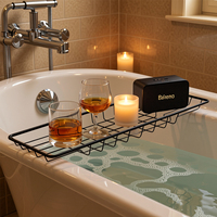 DaS Étagère de rangement en métal noir pour baignoire, support de rangement en fil métallique pour salle de bain et spa