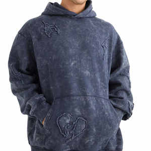 High Quality Luxury Streetwear Boxy Tracksuits Distressed French Terry Blank Vintage Acid Wash Oversize Cropped Hoodie - Product Image 5