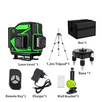 12 lignes 360 niveau Laser auto-nivelant sans fil à distance 3d horizontal et vertical puissant faisceau vert croisé avec trépied