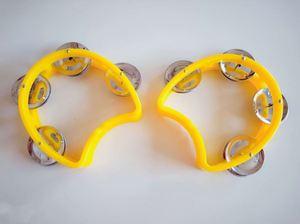 Tambourin personnalisé avec logo, demi-fleur, 4 clochettes, en plastique, avec mini-clochette à main en métal - Product Image 3