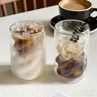 Ensemble de tasses à café en verre à double paroi de 400 ml, résistantes à la chaleur, pour cappuccino et latte, avec cuillères, design moderne et transparent, pour la maison et le café