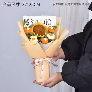 2025 Graduation Gift Knitted Rose Flowers Wholesale Handmade Wool Flower Crochet <b>Bouquet</b> - Product Image 6