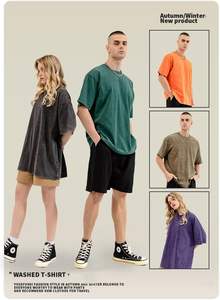 Camisetas de gran tamaño para hombre, camiseta Vintage, corte holgado, manga corta, ropa de calle informal, camisetas Unisex lavadas holgadas - Product Image 3