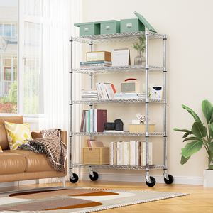 MZG US Inventory Latest Design Metal Organizer Heavy Duty 5 Layer Garage <b>Wire</b> Storage Rack Unit with Wheels - Product Image 5
