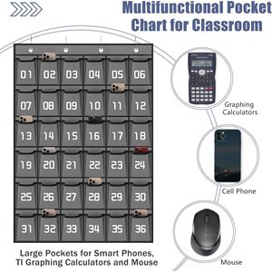 Organizador de Pared para Teléfonos Móviles con 36 Bolsillos, Gris, con Números, para Almacenamiento de Celulares en el Aula - Product Image 4