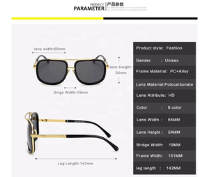 แว่นกันแดดแฟชั่นทรงเหลี่ยมวินเทจกรอบโลหะสำหรับผู้หญิงและผู้ชาย แบรนด์ดีไซเนอร์ โลโก้สั่งทำได้ ขายส่งสินค้ามาใหม่ - Product Image 3