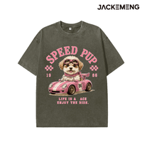 T-shirt Oversize Décontracté Y2K Imprimé Chien de Plage Rétro Délavé – Stock USA Vente en Gros