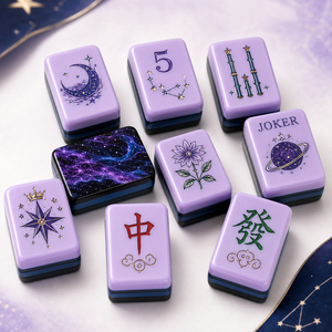 Juego de Mahjong Americano de Acrílico Celestial Morado de Lujo, Fichas de Mahjong Personalizadas con Grabado de Galaxia y Luna, con Caja - Product Image 2