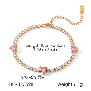 Dainty Heart Shaped Pink <b>White</b> Zircon Link <b>Bracelet</b> Anti Tarnish Polished Stainless Steel Ladies Accessories - Product Image 5