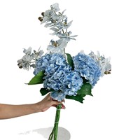 Rangkaian Bunga Biru Debu Campuran untuk Dekorasi Meja Pernikahan, Vas Interior, Buket Bunga Hydrangea Anggrek Buatan