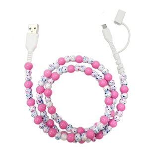 Nouveau design tendance, <span class=keywords><strong>cordon</strong></span> de données universel de type C pour téléphone et ordinateur, perles florales, rose clair, violet, chargeur - Product Image 1