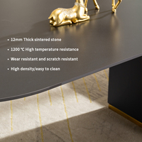 Table à manger rectangulaire en pierre frittée pour 6 à 8 personnes : qualité commerciale, surface facile à nettoyer avec base métallique élégante en forme de X