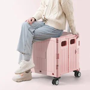 Factory Grocery Folding Shopping Cart Bags Shopping Cart Storage Organizer Stair Climbing Trolley Foldable Trolley Plastic Pink