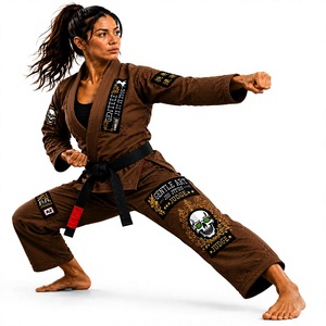 Kimono de BJJ pour femmes, marron, 100% coton, durable, broderie et patchs personnalisés, coupe régulière, vêtements d'arts martiaux pour adultes - Product Image 1