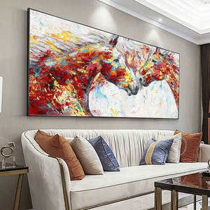Trois chevaux en cours d'exécution Animal main mur toile <span class=keywords><strong>moderne</strong></span> abstrait à la main tête <span class=keywords><strong>de</strong></span> <span class=keywords><strong>cheval</strong></span> <span class=keywords><strong>peinture</strong></span> à l'huile - Product Image 3