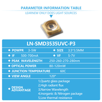 3W 3535 UVC SMD Diode Lampe Perles 5-7V 500mA 350mA 250nm 255nm 260nm 265nm 275nm 280nm 285nm 3.5*3.5mm LED Chips