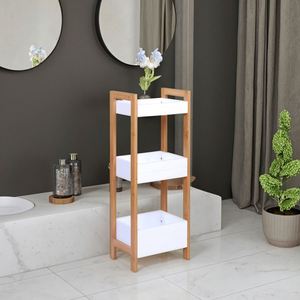 ชั้นวางของ 3 ชั้น ทำจากไม้ไผ่ น้ำหนักเบา เป็นมิตรกับสิ่งแวดล้อม ทนทาน ทันสมัย สีขาว สำหรับวางในห้องน้ำ ห้องครัว ห้องนั่งเล่น - Product Image 2