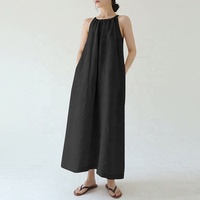 Robe élégante à col halter 100% lin, robe d'été de style français, minimaliste, haut de gamme, coupe ample, sans manches