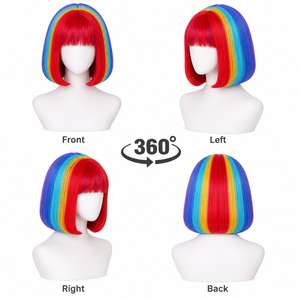 Peluca de Arcoíris Directo de Fábrica con Flequillo, Corta y Lisa, Multicolor, de Pelo Sintético, para Mujer, para Cosplay y Fiestas, Ajustable y Resistente al Calor - Product Image 4