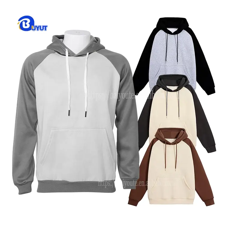 Couleurs contrastées personnalisées manches raglan pull-over en polyester sweats à capuche vierges à sublimation pulls molletonnés en coton mélangé