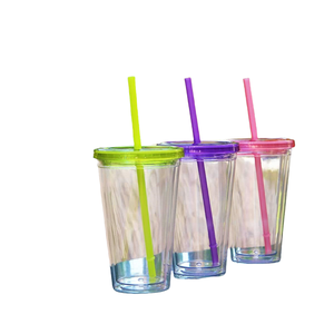 Custom logo 16oz 24oz Clear <b>Reusable</b> <b>Cup</b> Pastel Colored Double Wall Acrylic Plastic Water Tumblers with Lid and Straw - Product Image 4
