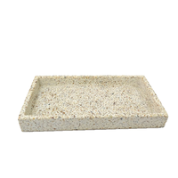 Plateau de rangement rectangulaire en résine terrazzo crème, pour bijoux et cosmétiques, idéal pour comptoir de salle de bain