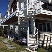 Escalier en colimaçon circulaire haut de gamme Prima pour villa, marches en marbre, éclairage LED, main courante en acier inoxydable, escalier de hall d'hôtel