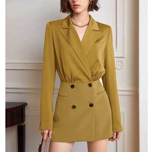 בגדי כסף ישן נשים בלייזר אופנה קלאסי שמלת בלייזר חום קלאסי עם דש חריץ ומותניים עיצוב - Product Image 4