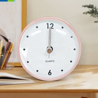 Jam dinding kamar mandi, dekorasi rumah Quartz Mini Analog bundar ABS untuk ruang tamu dan fitur hisap dinding untuk dekorasi rumah